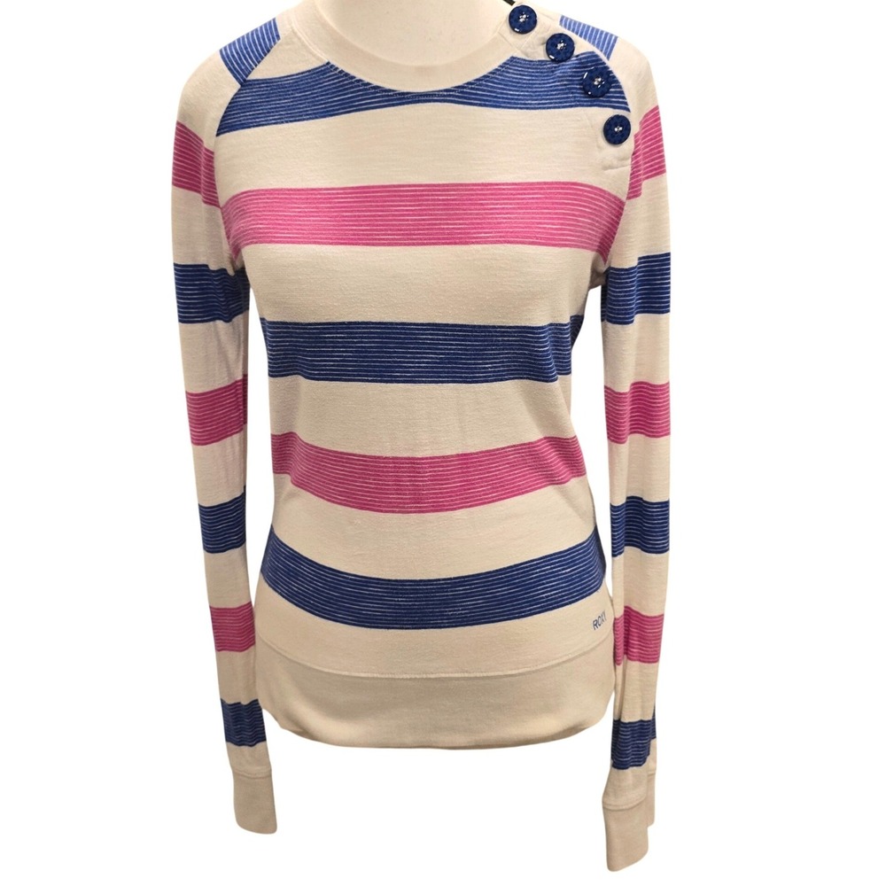 Vintage Y2K Roxy Womens M Striped Knit Top Pink Blue Floral Button Surf